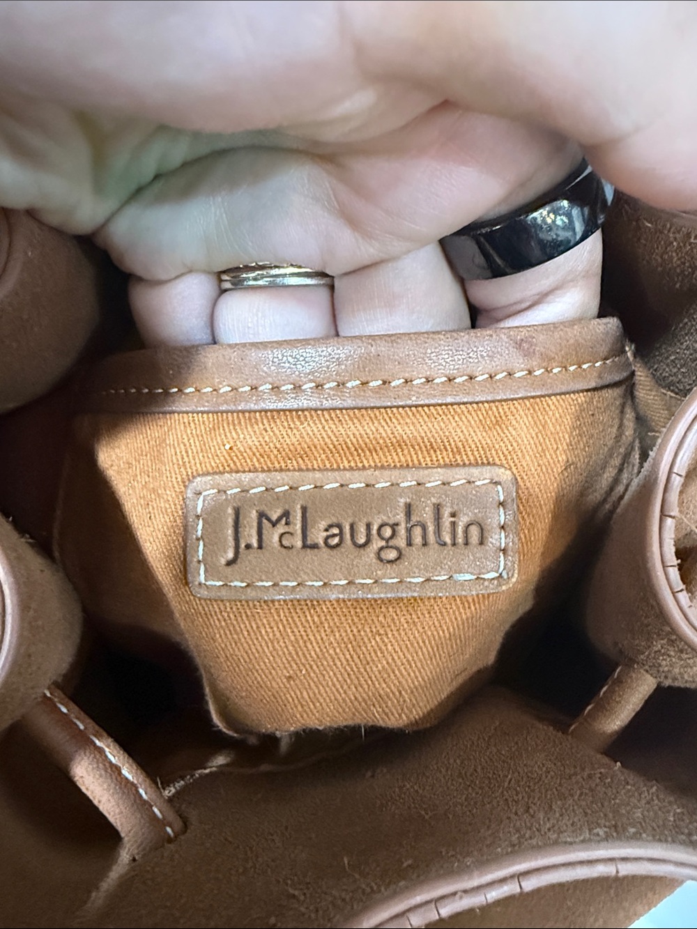 J. McLaughli Suede Leather Drawstring Hobo Bucket Brown Crossbody Bag Purse - Picture 2 of 13
